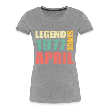 46e anniversaire Avril Né en 1977 Idée cadeau - T-shirt bio Premium Femme - gris chiné - Devant - Mia (176cm)
