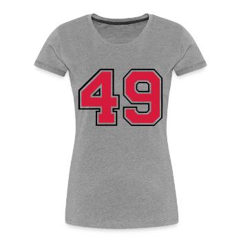 49__f2 - Frauen Premium Bio T-Shirt - Grau meliert - Vorne - Mia (176cm)
