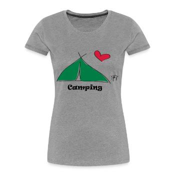 Camping - Frauen Premium Bio T-Shirt - Grau meliert - Vorne - Mia (176cm)