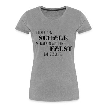 Den Schalk im Nacken - Frauen Premium Bio T-Shirt - Grau meliert - Vorne - Mia (176cm)
