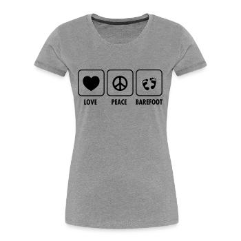 Love, Peace, Barefoot - Women's Premium Organic T-Shirt - heather grey - Front - Mia (176cm)