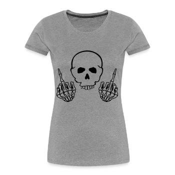 totenkopf_mittelfinger - Frauen Premium Bio T-Shirt - Grau meliert - Vorne - Mia (176cm)