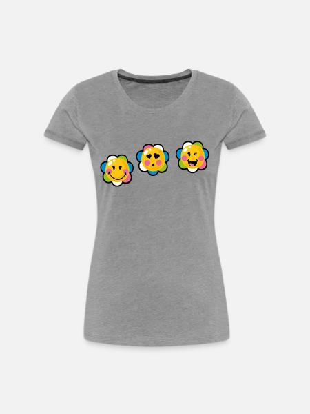 Smiley Kawaii Flower - Frauen Premium Bio T-Shirt - Grau meliert