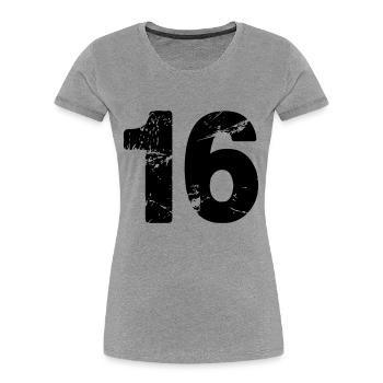 16 - Frauen Premium Bio T-Shirt - Grau meliert - Vorne - Mia (176cm)
