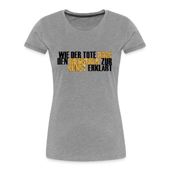 Titel Wie der tote hase BLACK - Frauen Premium Bio T-Shirt - Grau meliert - Vorne - Mia (176cm)