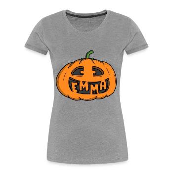 Citrouille Emma Halloween - T-shirt bio Premium Femme - gris chiné - Devant - Mia (176cm)