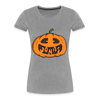 Jonas Citrouille d’Halloween - T-shirt bio Premium Femme - gris chiné - Devant - Mia (176cm)