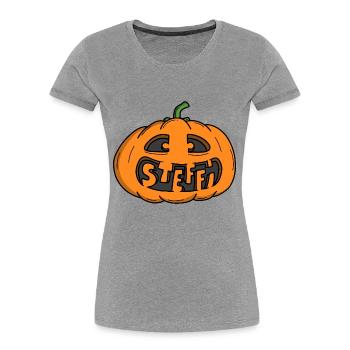 Steffi Halloween Kürbis - Frauen Premium Bio T-Shirt - Grau meliert - Vorne - Mia (176cm)