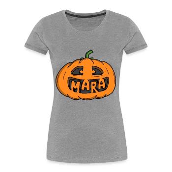 Mara Halloween Kürbis - Frauen Premium Bio T-Shirt - Grau meliert - Vorne - Mia (176cm)