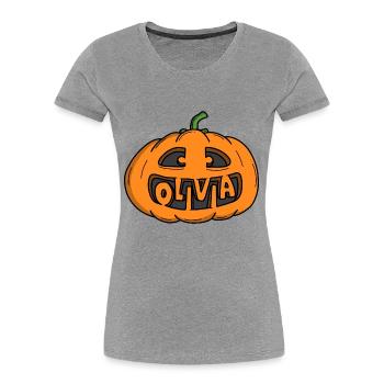 Olivia Halloween Pumpkin - Women's Premium Organic T-Shirt - heather grey - Front - Mia (176cm)