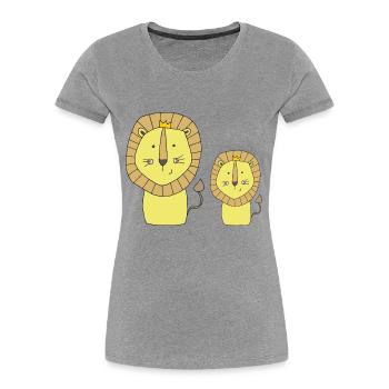 Lion père et fils - T-shirt bio Premium Femme - gris chiné - Devant - Mia (176cm)