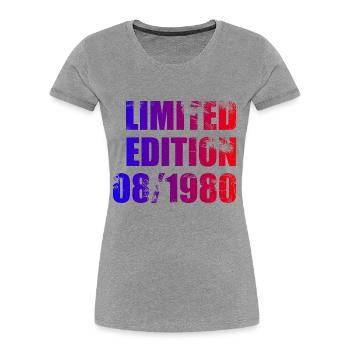 44e anniversaire Edition limitée 08/1980 - T-shirt bio Premium Femme - gris chiné - Devant - Mia (176cm)