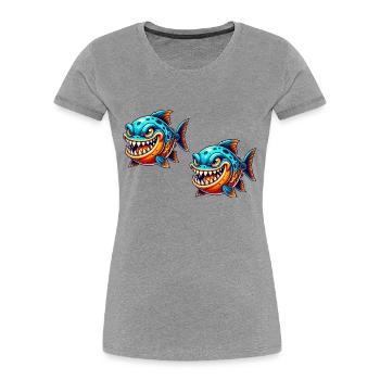piranha comic fisch 2 - Frauen Premium Bio T-Shirt - Grau meliert - Vorne - Mia (176cm)