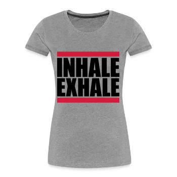 inhale exhale yoga quote - Women's Premium Organic T-Shirt - heather grey - Front - Mia (176cm)
