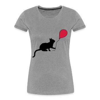 Roter Luftballon Kätzchen spielt - Frauen Premium Bio T-Shirt - Grau meliert - Vorne - Mia (176cm)