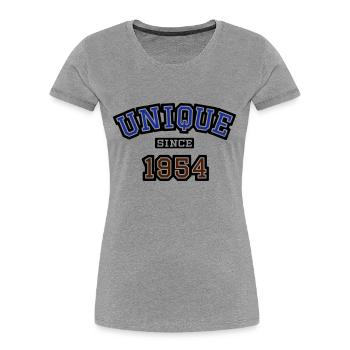 Unique Since 1954 - Frauen Premium Bio T-Shirt - Grau meliert - Vorne - Mia (176cm)