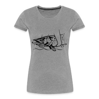 Pike Catch & Release - Women's Premium Organic T-Shirt - heather grey - Front - Mia (176cm)