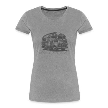 Retro Campervan "Fernweh" - Frauen Premium Bio T-Shirt - Grau meliert - Vorne - Mia (176cm)