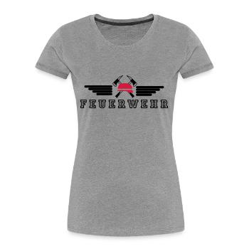 Feuerwehr Wings Hat Axe - Frauen Premium Bio T-Shirt - Grau meliert - Vorne - Mia (176cm)