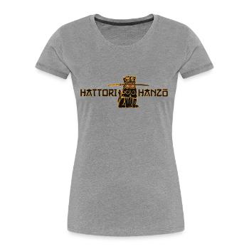 Farben änderbar | Hattori Hanzo Samurai Schwerter - Frauen Premium Bio T-Shirt - Grau meliert - Vorne - Mia (176cm)