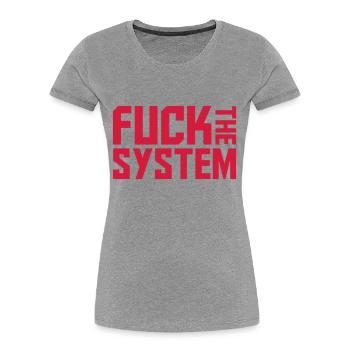 Fuck the system Logo - Frauen Premium Bio T-Shirt - Grau meliert - Vorne - Mia (176cm)