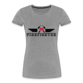 FIrefighter Logo mit Helm und Axt mit Wings - Frauen Premium Bio T-Shirt - Grau meliert - Vorne - Mia (176cm)
