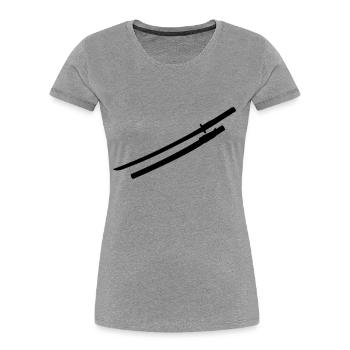 Samurai épée - T-shirt bio Premium Femme - gris chiné - Devant - Mia (176cm)