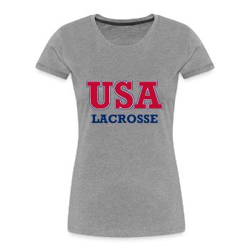 USA Lacrosse - National Colors - United States - Frauen Premium Bio T-Shirt - Grau meliert - Vorne - Mia (176cm)