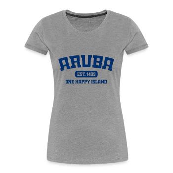 Aruba - Est. 1499 - Dutch Caribbean - Karibik - Frauen Premium Bio T-Shirt - Grau meliert - Vorne - Mia (176cm)