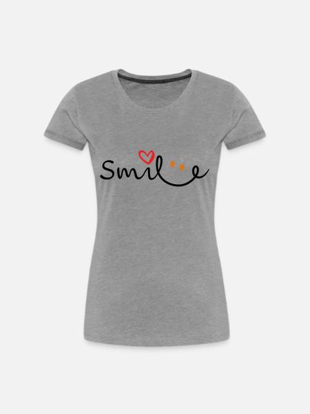 Smile-Lächeln-Schriftzug - Frauen Premium Bio T-Shirt - Grau meliert