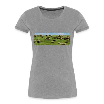 Schafherde am weiden - Frauen Premium Bio T-Shirt - Grau meliert - Vorne - Mia (176cm)