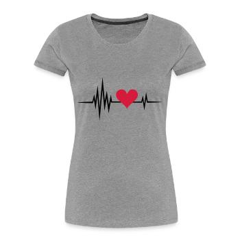 Herz Frequenz Puls heartbeat Herzschlag Welle - Frauen Premium Bio T-Shirt - Grau meliert - Vorne - Mia (176cm)