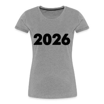 2026 - Frauen Premium Bio T-Shirt - Grau meliert - Vorne - Mia (176cm)