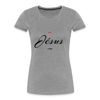 Jésus - T-shirt bio Premium Femme - gris chiné - Devant - Mia (176cm)
