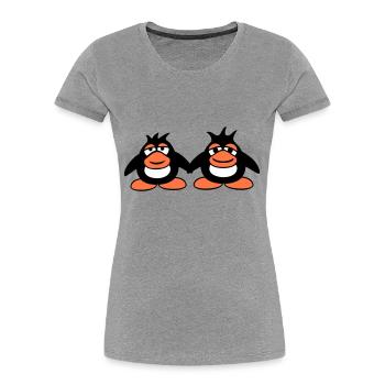 Pinguine Team 2 Freunde Müde Pärchen Hände Halten - Frauen Premium Bio T-Shirt - Grau meliert - Vorne - Mia (176cm)