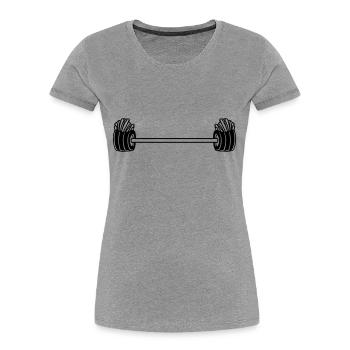 Bodybuilder Gewichtheben Pommes Frites - Frauen Premium Bio T-Shirt - Grau meliert - Vorne - Mia (176cm)