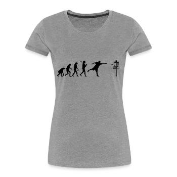 Disc Golf Evolution Ultimate Frisbee Lustig Sport - Frauen Premium Bio T-Shirt - Grau meliert - Vorne - Mia (176cm)