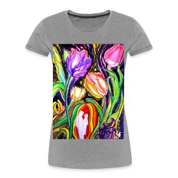 EG Blumen I Tulpen I Geburtstag I Zeichnung - Frauen Premium Bio T-Shirt - Grau meliert - Vorne - Mia (176cm)