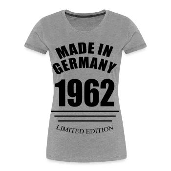 Fabriqué en Allemagne 1962 édition limitée - T-shirt bio Premium Femme - gris chiné - Devant - Mia (176cm)
