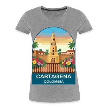 Cartagena Colombia Vintage City Travel Poster - Women's Premium Organic T-Shirt - heather grey - Front - Mia (176cm)