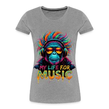 Bunter Schimpanse – Mein Leben für Musik - Frauen Premium Bio T-Shirt - Grau meliert - Vorne - Mia (176cm)