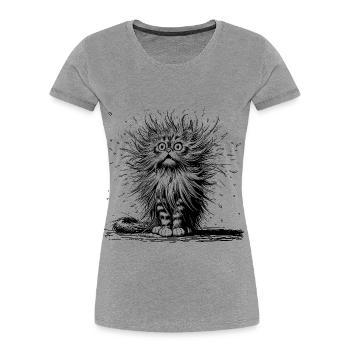 Katze erstaunt, Comic - Frauen Premium Bio T-Shirt - Grau meliert - Vorne - Mia (176cm)
