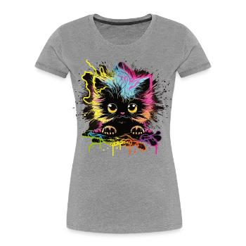 Bunte Katze - Frauen Premium Bio T-Shirt - Grau meliert - Vorne - Mia (176cm)