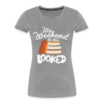 Wochenende verBUCHt Bücherwurm - Frauen Premium Bio T-Shirt - Grau meliert - Vorne - Mia (176cm)