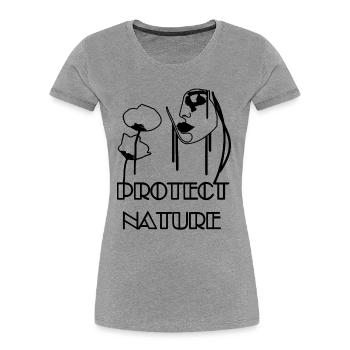 Natur schützen - Mohn- und Bienenporträt - Frauen Premium Bio T-Shirt - Grau meliert - Vorne - Mia (176cm)