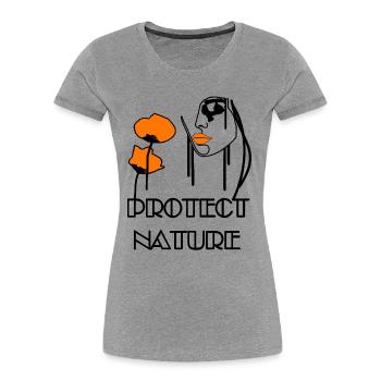 Protect Nature Portrait of orange poppies and bees - Women's Premium Organic T-Shirt - heather grey - Front - Mia (176cm)