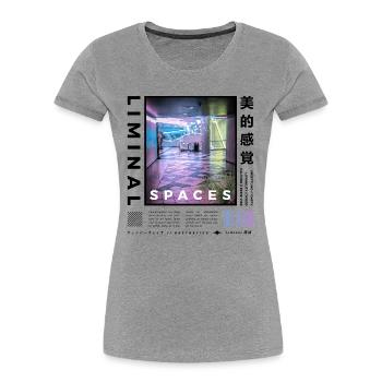Liminal Spaces Retro 80s & 90s Backrooms Vaporwave - Women's Premium Organic T-Shirt - heather grey - Front - Mia (176cm)
