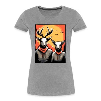 Japan Red Sun: A Deer Couple - Women's Premium Organic T-Shirt - heather grey - Front - Mia (176cm)