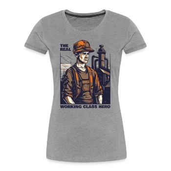 Der echte Held der Arbeiterklasse, Handwerk Arbeit - Frauen Premium Bio T-Shirt - Grau meliert - Vorne - Mia (176cm)