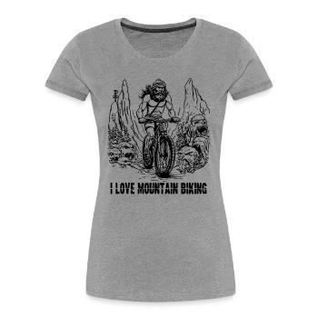 Steinzeit-Höhlenmensch: Ich liebe Mountainbiken - Frauen Premium Bio T-Shirt - Grau meliert - Vorne - Mia (176cm)